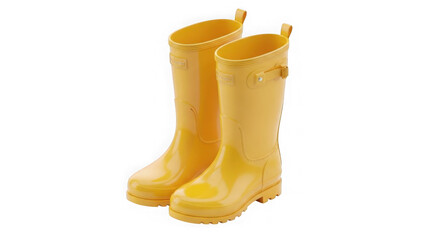 Bright Yellow Rain Boots Isolated On Black Background