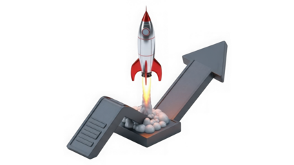 Rocket Launching From Upward Trend Arrow Business Growth Concept