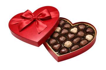 Red heart-shaped chocolate box on transparent background. Valentine&rsquo;s Day present. Love and sweets.