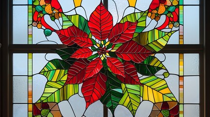 Elegant and Festive Stained Glass Poinsettia Panel with Textured Finish