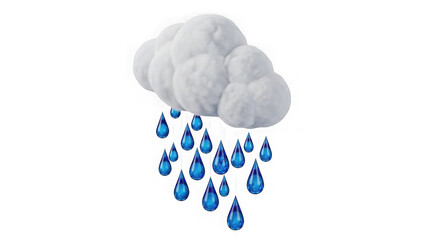 Fluffy White Cloud Raining Glossy Blue Water Drops