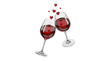 Romantic Wine Toast With Floating Red Hearts