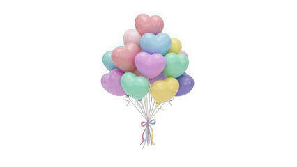 Pastel Heart Balloons Bunch Tied With Ribbon