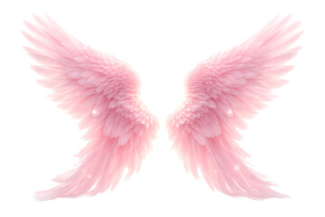 Pink angel wings on transparent background. Romantic decoration. Valentine&rsquo;s Day theme.