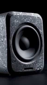 Close Up of Gray Stone Textured Bluetooth Speaker Pumping Sound
