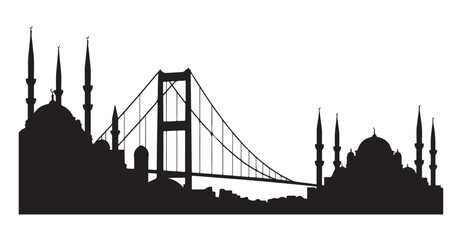 Fototapeta premium Istanbul skyline silhouette with Bosphorus bridge and historical mosque architecture