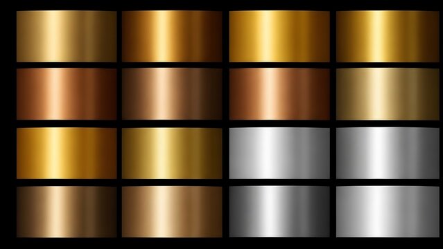 Collection of gradient bars with metallic bronze, gold, and silver tones against black