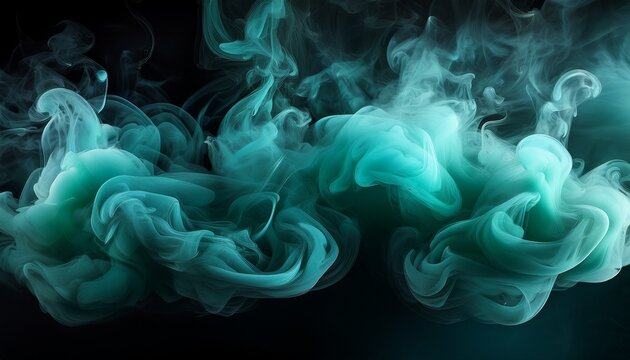 dramatic teal smoke clouds against a black backdrop