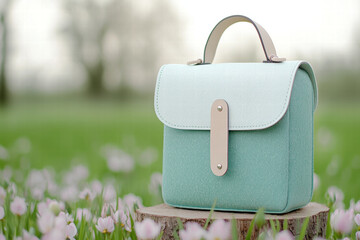 Mint handbag pastel purse leather handle spring field