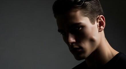 Dramatic Portrait of a Young Man in Shadow with Intense Gaze.