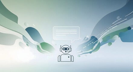 Artificial intelligence chatbot icon with speech bubble on a modern abstract blue and green background concept for digital communication and customer support