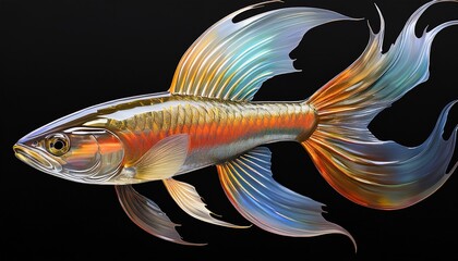 hillstream fish with bright reflective fins realistic style transparent