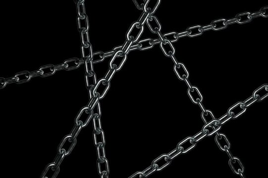 Abstract metal chains moving on black background