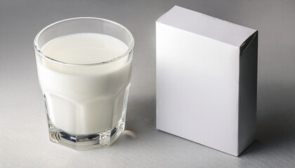 milk in a glass and a white box