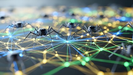 nano robots connected by data web futuristic microscopic technology concept background