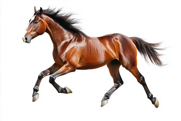 Obraz premium Majestic brown horse galloping on a white background