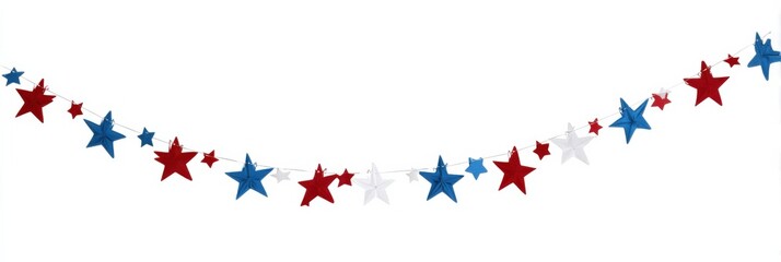 Fototapeta premium Red, white, and blue star garland on white background