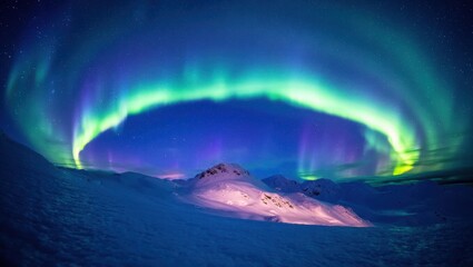 Aurora Borealis over Snowy Mountains