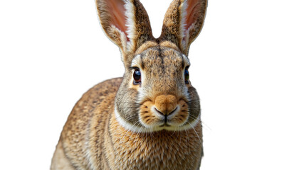 Obraz premium Rabbit standing still with alert expression on white background 