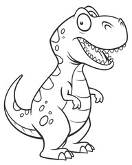 Fototapeta premium Adorable cartoon tyrannosaurus rex standing proudly showing its big toothy grin in a simple black and white coloring book illustration style for kids