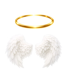 Valentine's Day set. Angel wings with halo set on transparent background. Valentine&rsquo;s Day angelic love symbols. Romantic collection.