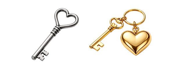 Valentine's Day set. Keys and heart lock elements set on transparent background. Love symbol. Valentine&rsquo;s Day romantic collection.