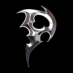 Chrome tribal letter P with sharp futuristic 3D geometry