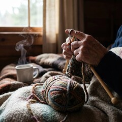 Knitting by the Window with Warm Light