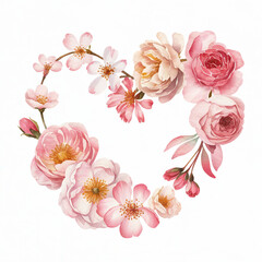 Watercolor drawing of a heart made of flowers