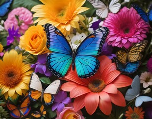 vibrant butterflies in an array of colors showcasing nature s beauty and elegance in a lively floral composition