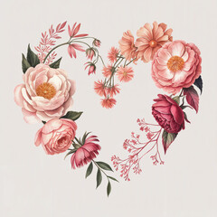 Watercolor drawing of a heart made of flowers