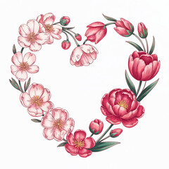 Watercolor drawing of a heart made of flowers