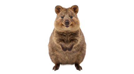 A quokka standing on its hind legs on transparent background