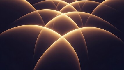 Seamless abstract repeating pattern of intersecting rounded arches golden light glow dark background geometric vault design