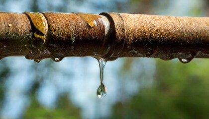 close up of a leaking water pipe with water dripping