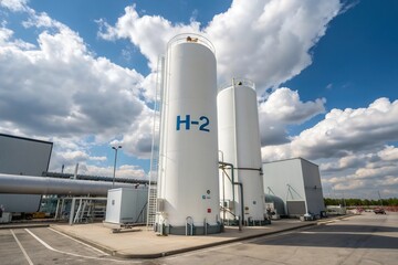 Obraz premium A large white tank with the letters H2 on it