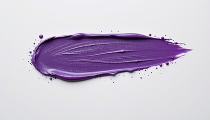 Fototapeta premium Vibrant Purple Paint Stroke with Splatter on White Background for Artistic and Design Projects