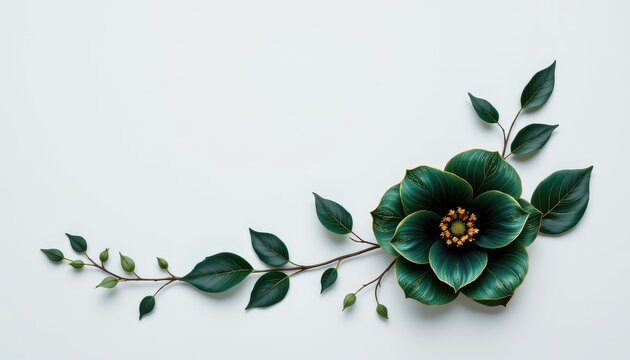 Elegant green flower with leaves on a light background, perfect for nature-themed designs and artistic expressions