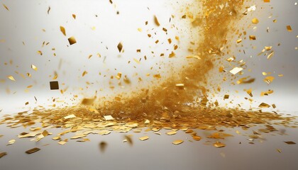 golden confetti falling down isolated on white background