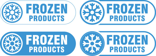 Obraz premium Set of Blue and White 'Frozen Products' Labels with Snowflake Icon. Vector.