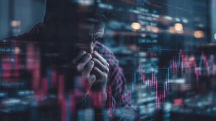 Stressed investor watching stock market crash data