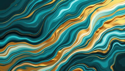 Vibrant Abstract Wave Pattern in Teal and Gold Accents for Modern Design and Creative Projects