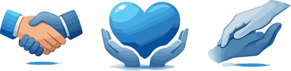 Empathy Symbols Illustration. Understanding-focused framework depicted through handshake icons, heart symbols, and helping hands