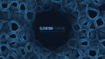 Abstract contour mountain elevation landscape map. Abstract minimal relief topographic map. Terrain contour vector grid with a central place for text.