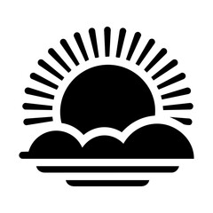 Sun rising above clouds and horizon, representing optimism, calm weather, and a peaceful new beginning.