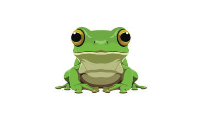 Obraz premium Adorable cartoon-style green frog with strikingly large and expressive yellow eyes, sitting peacefully and looking directly forward, capturing a charming animal portrait.