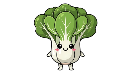 Cartoon broccoli character with smiling face on transparent background