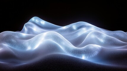 Abstract flowing luminous strands of light create a glowing blue and white wavy texture