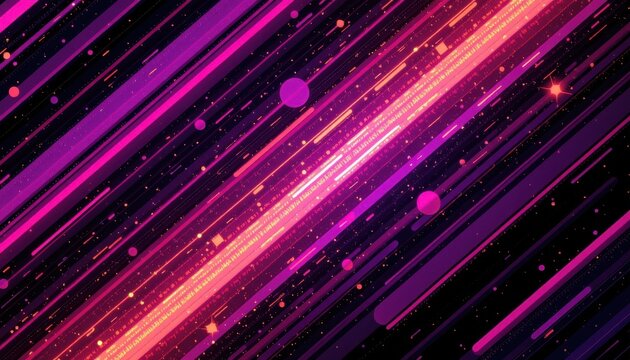 Vibrant Abstract Background with Neon Lines, Stars, and Circles in Shades of Pink, Purple, and Orange - Powered by Adobe