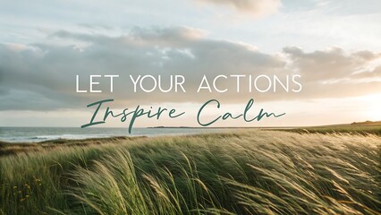 Inspiring Calm: Coastal Landscape with Inspirational Text.